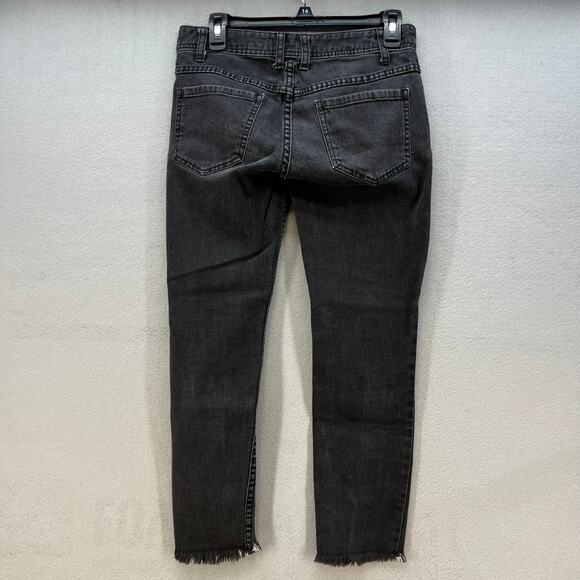 Free People Jeans Women's 27 (4) Black Classic Skinny Raw Hem Preppy Normcore - Picture 2 of 14